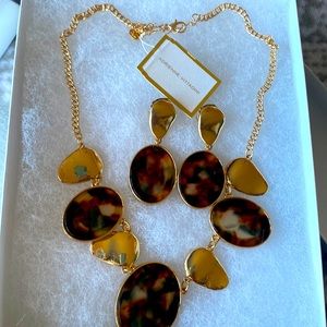 Adrienne Vittandini Gold and tortoise shell style necklace and earring set NWT